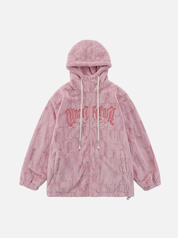 Flocked Letters Sherpa Coat