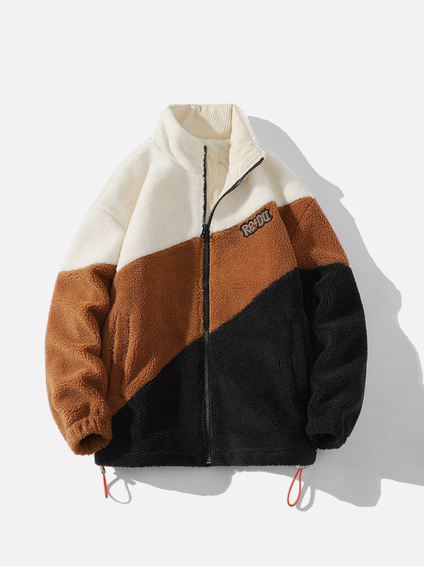 Patchwork Contrast Sherpa Winter Coat