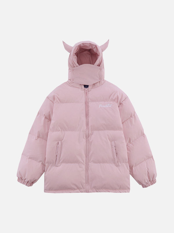 Solid Embroidered Hood Winter Coat