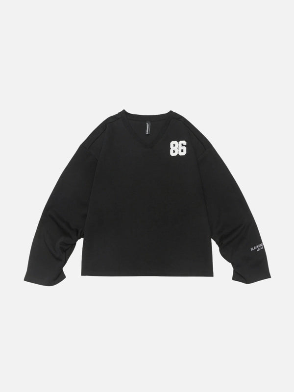 86 Embroidery V-Neck Sweatshirt-rimiro.com