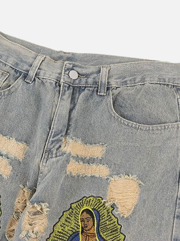 American Street Style Ripped Embroidered Jeans-rimiro.com