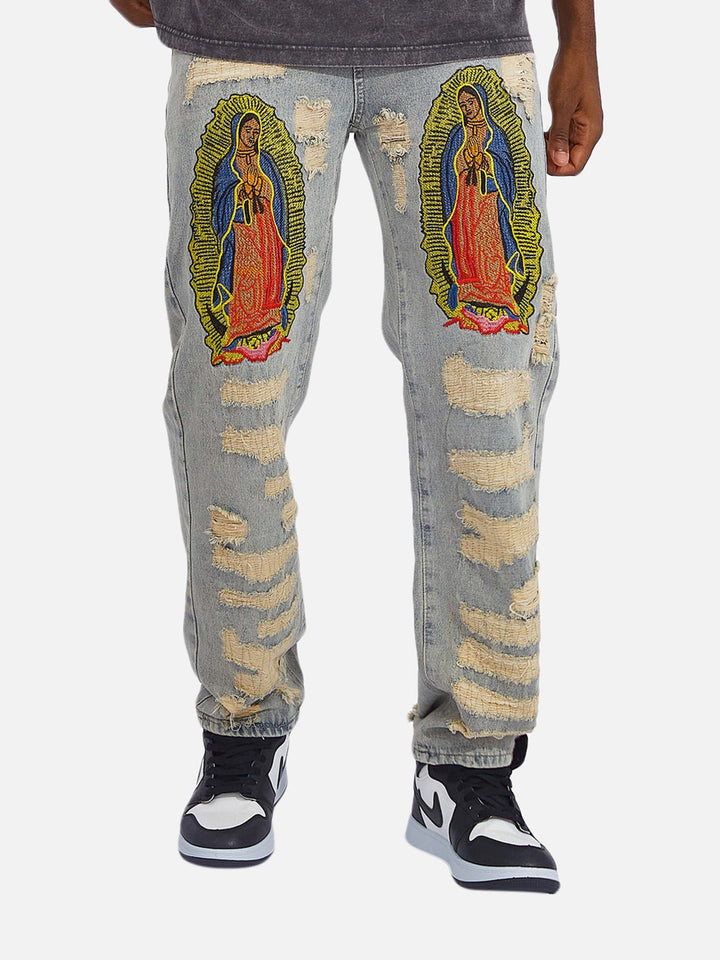 American Street Style Ripped Embroidered Jeans-rimiro.com