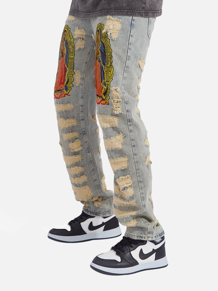 American Street Style Ripped Embroidered Jeans-rimiro.com