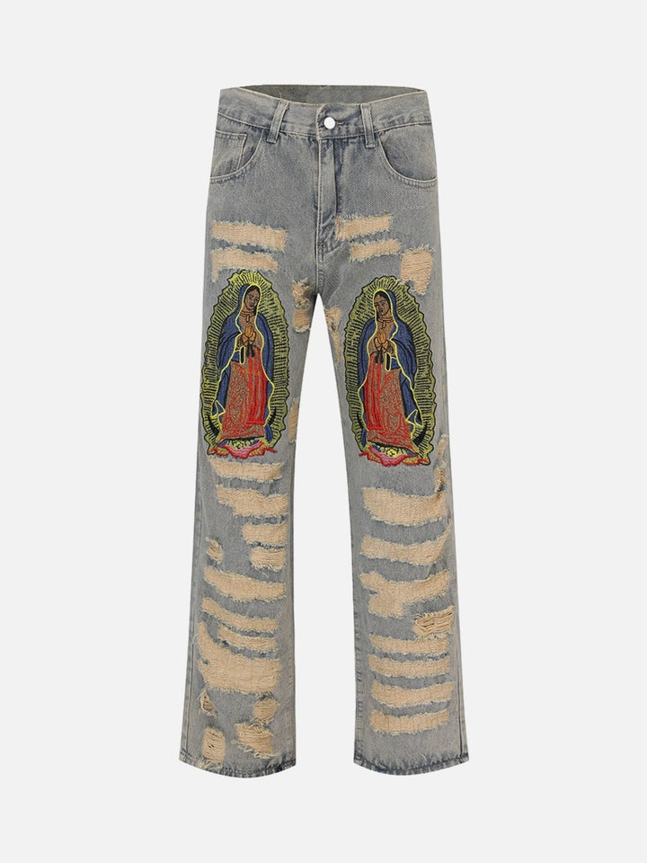 American Street Style Ripped Embroidered Jeans-rimiro.com