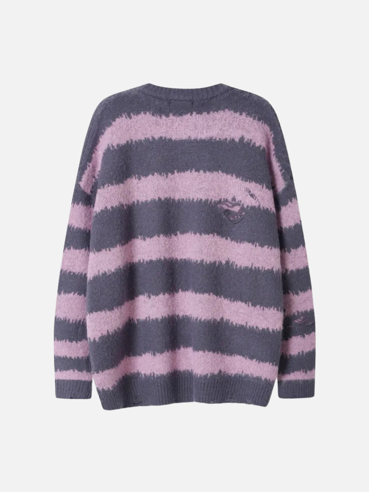 Badge Striped Ripped Sweater-rimiro.com