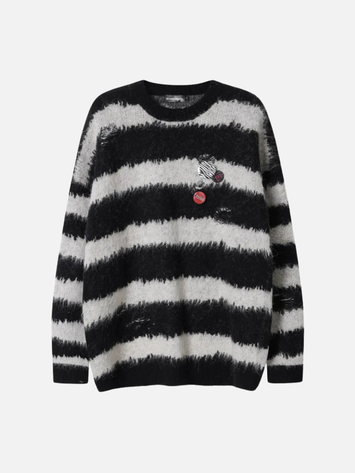 Badge Striped Ripped Sweater-rimiro.com