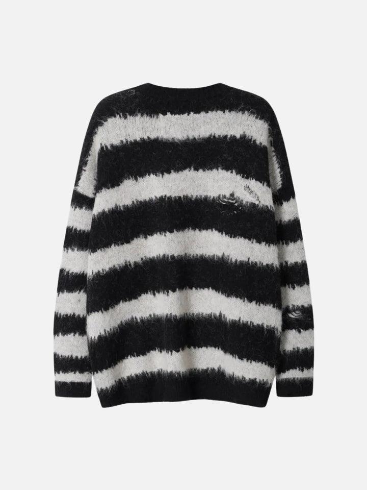 Badge Striped Ripped Sweater-rimiro.com