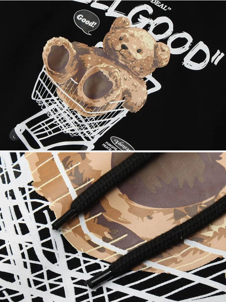 Bear Shopping Cart Print Hoodie-rimiro.com