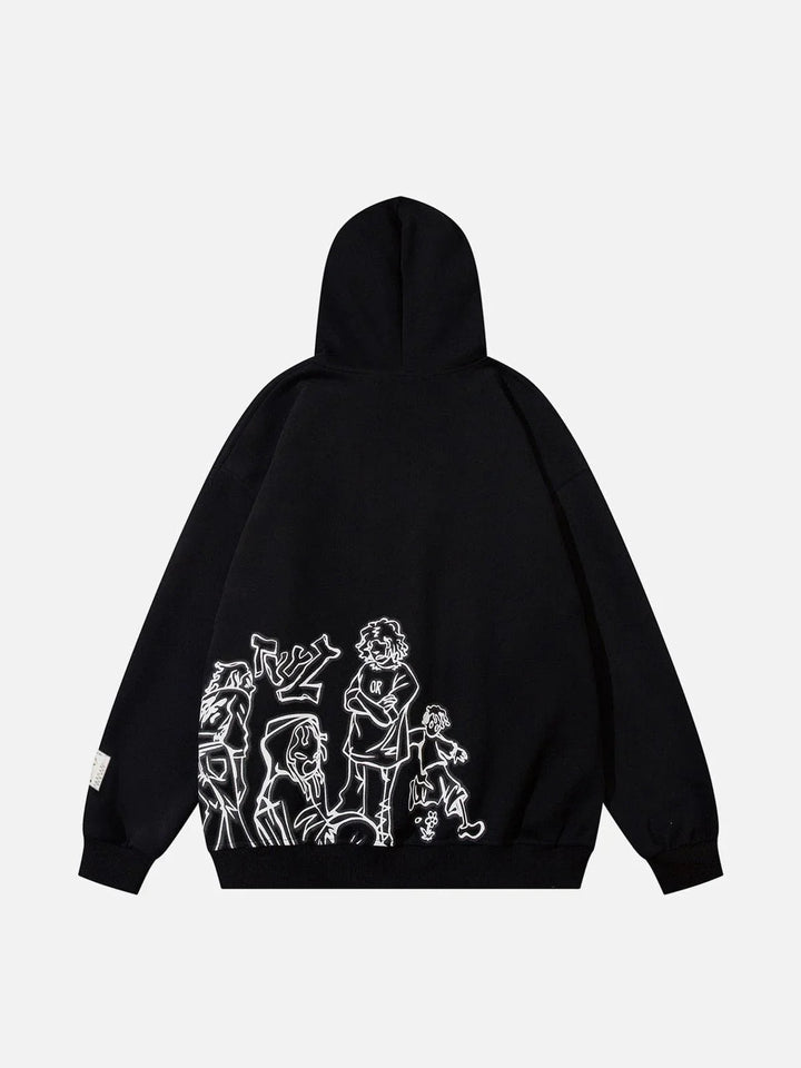 Cartoon Line Character Print Hoodie-rimiro.com