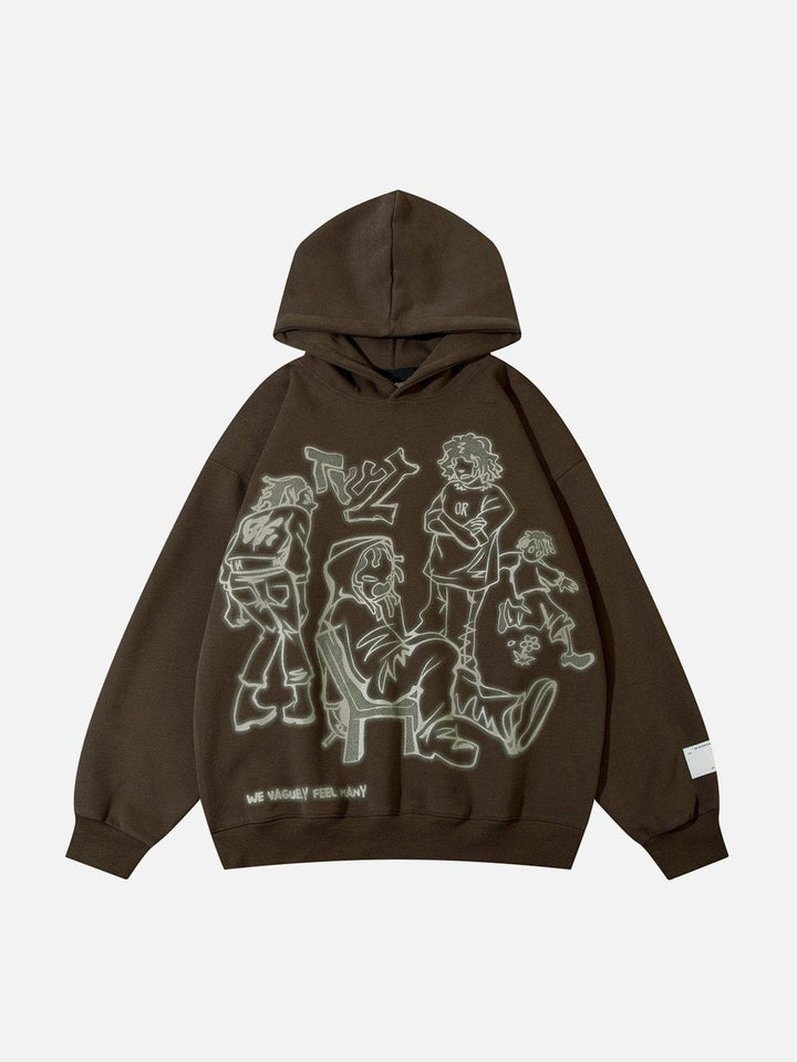 Cartoon Line Character Print Hoodie-rimiro.com