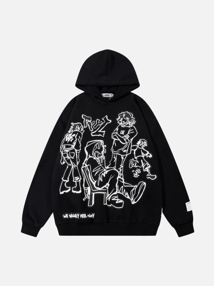 Cartoon Line Character Print Hoodie-rimiro.com