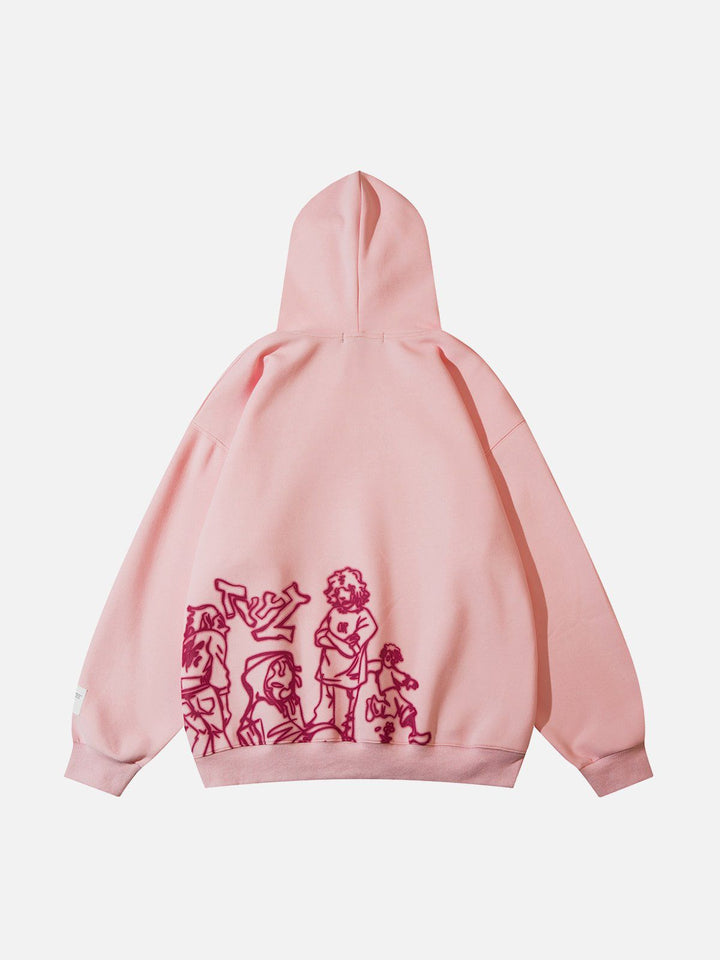 Cartoon Line Character Print Hoodie-rimiro.com