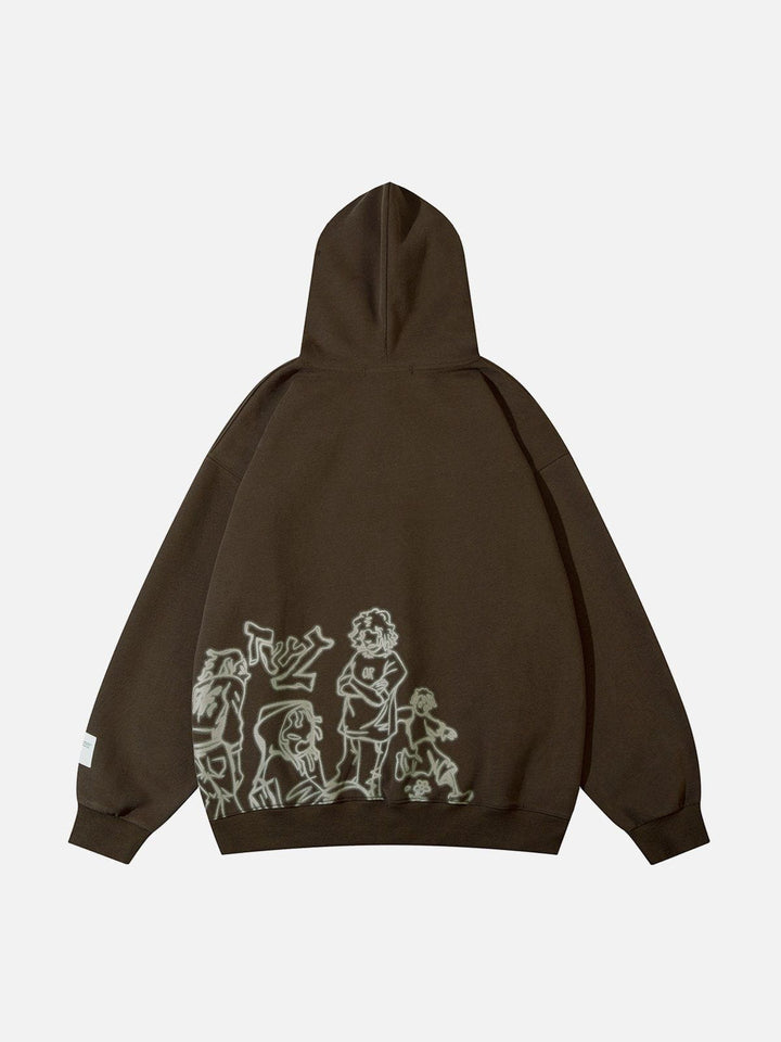 Cartoon Line Character Print Hoodie-rimiro.com