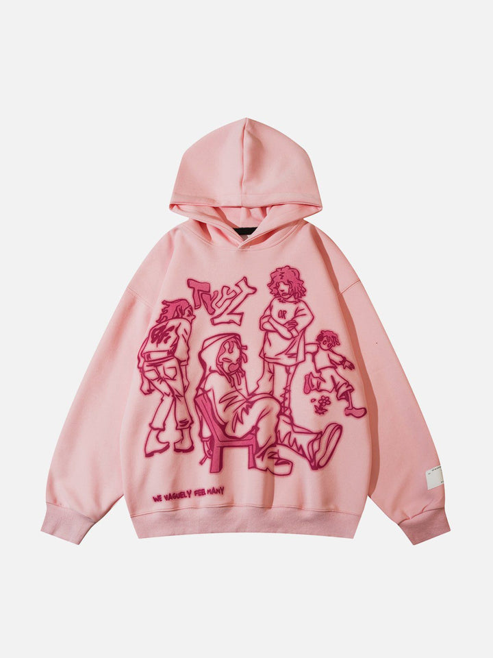 Cartoon Line Character Print Hoodie-rimiro.com