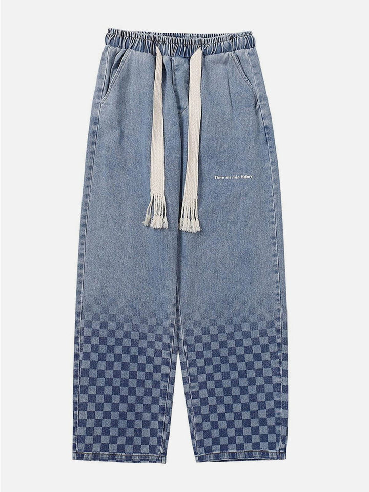 Checkerboard Print Jeans-rimiro.com