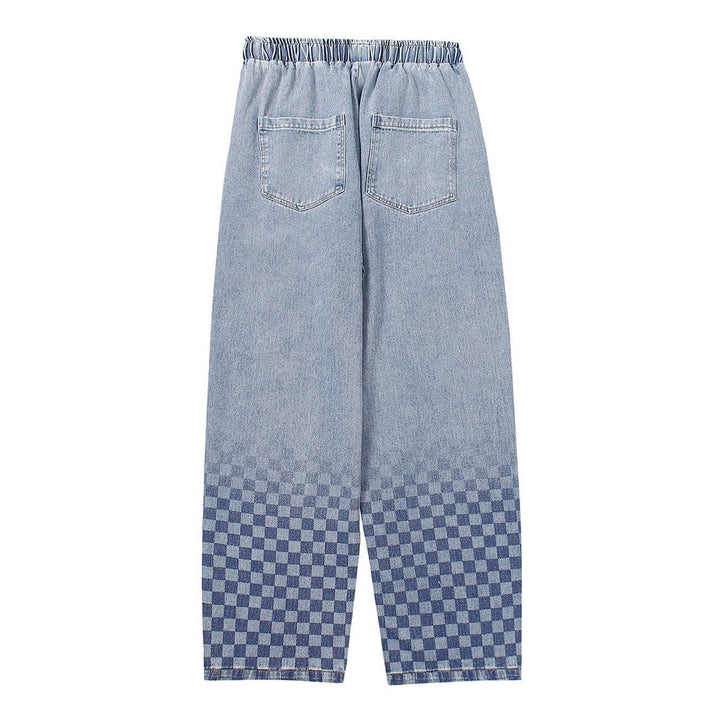 Checkerboard Print Jeans-rimiro.com