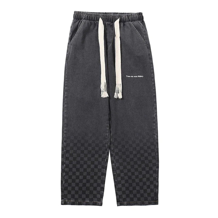 Checkerboard Print Jeans-rimiro.com