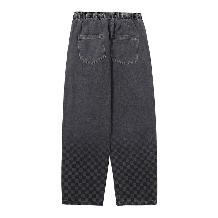 Checkerboard Print Jeans-rimiro.com