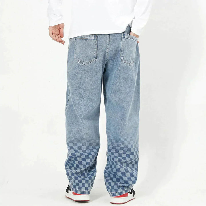 Checkerboard Print Jeans-rimiro.com