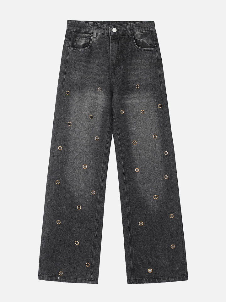 Circle Cut-Out Jeans-rimiro.com