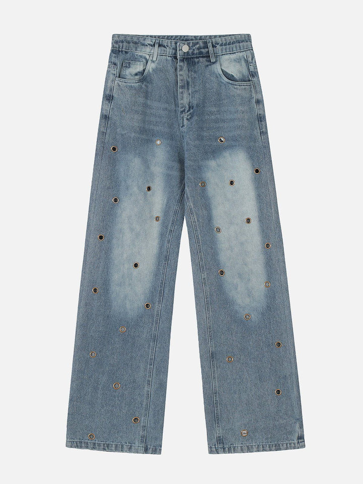 Circle Cut-Out Jeans-rimiro.com