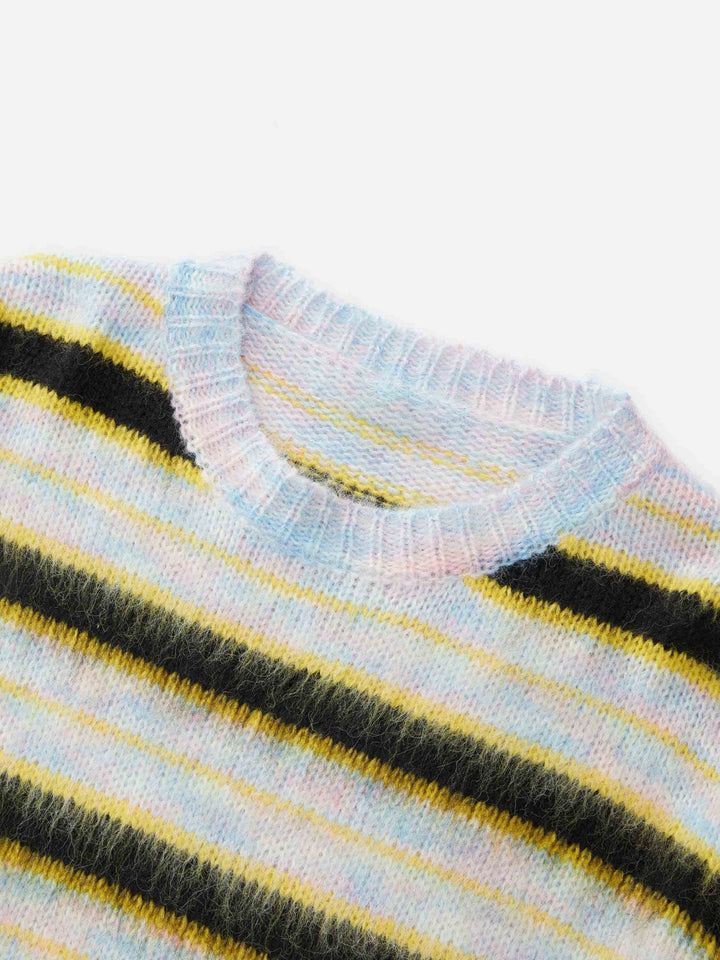 Color Contrast Striped Sweater-rimiro.com