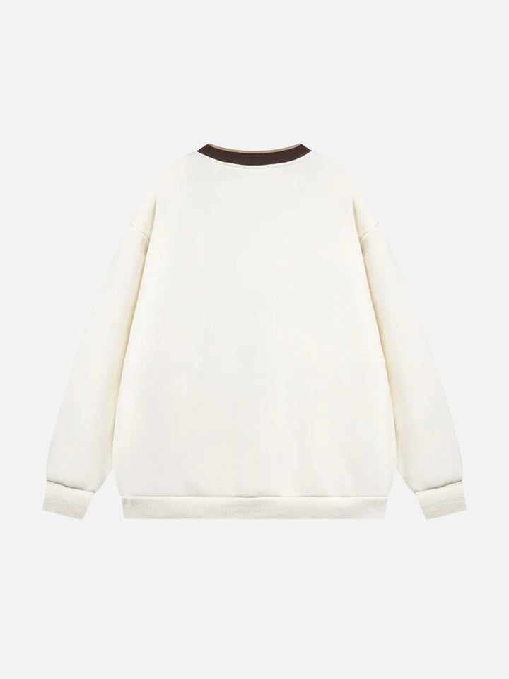 Contrast Paneled Embroidery Sweatshirt-rimiro.com