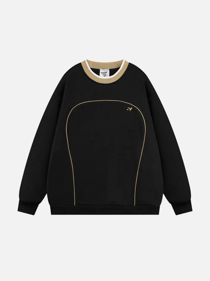 Contrast Paneled Embroidery Sweatshirt-rimiro.com