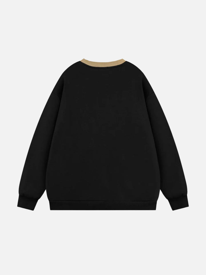 Contrast Paneled Embroidery Sweatshirt-rimiro.com