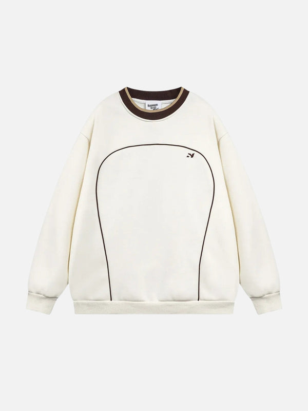 Contrast Paneled Embroidery Sweatshirt-rimiro.com