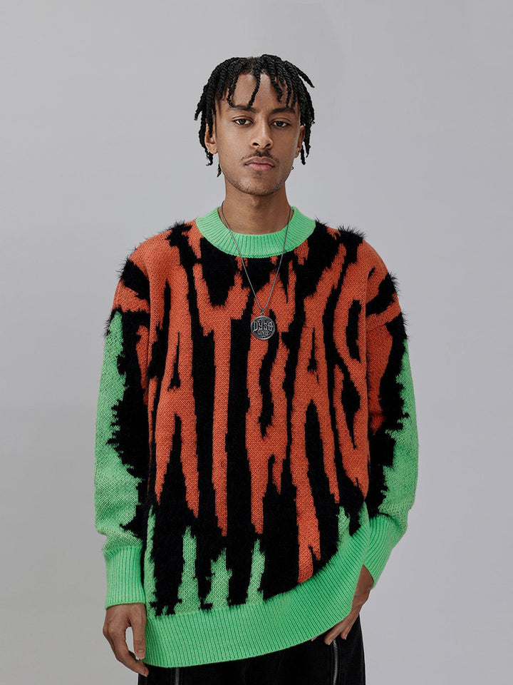 Contrast Zebra Plush Print Sweater-rimiro.com