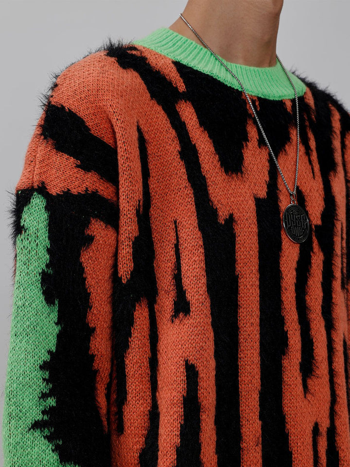 Contrast Zebra Plush Print Sweater-rimiro.com