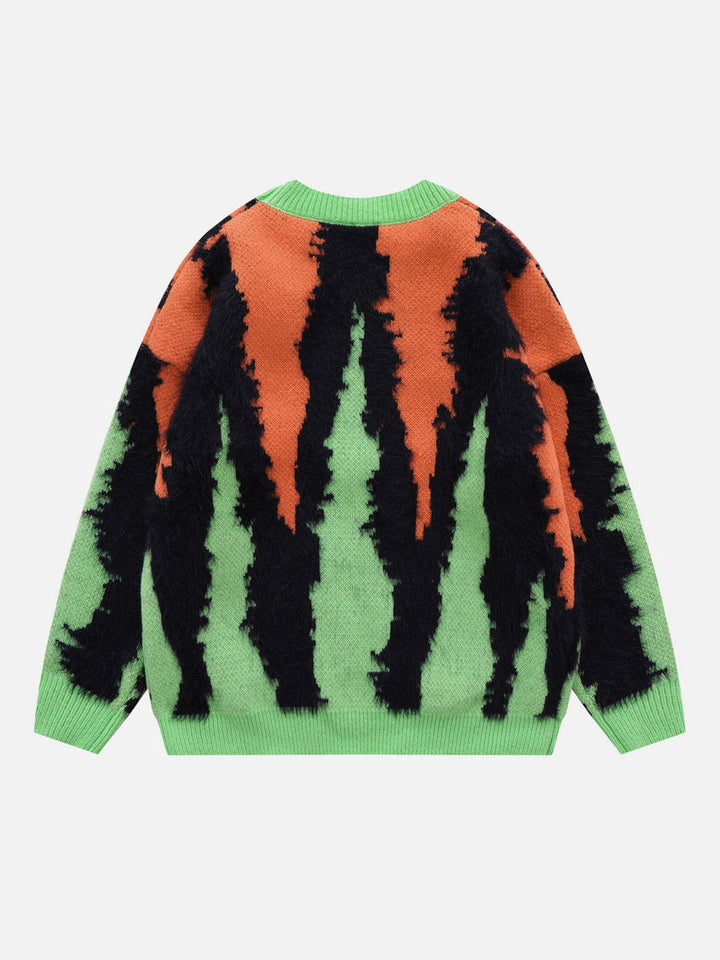 Contrast Zebra Plush Print Sweater-rimiro.com
