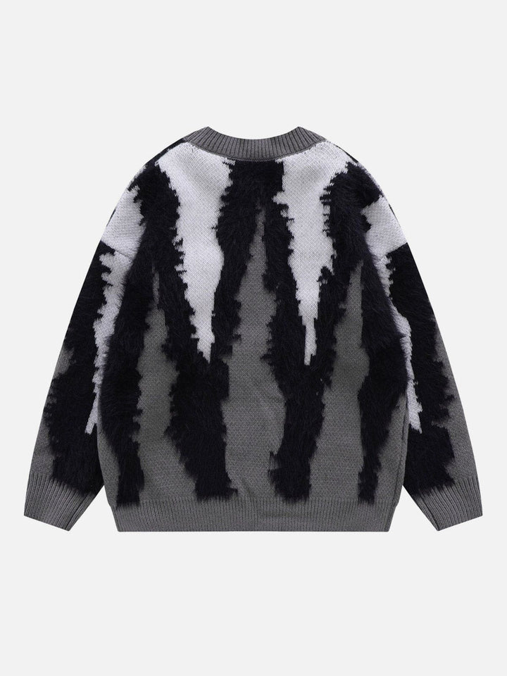 Contrast Zebra Plush Print Sweater-rimiro.com