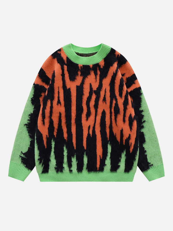 Contrast Zebra Plush Print Sweater-rimiro.com