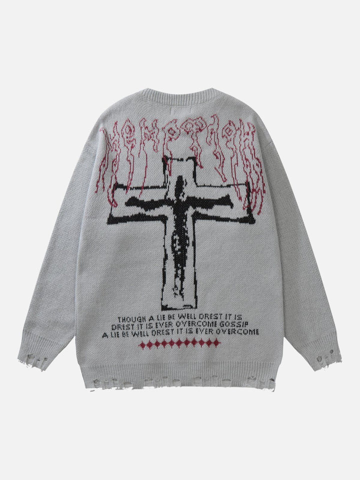 "Cross & Lie" Graphic Sweater-rimiro.com