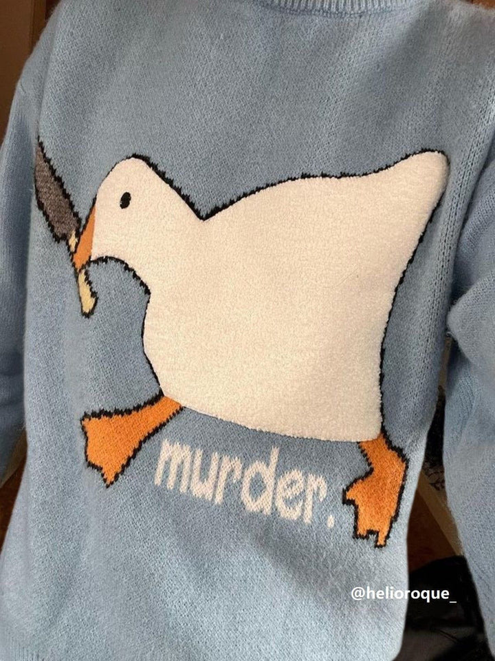 Cute Murder Goose Pattern Knit Sweater-rimiro.com