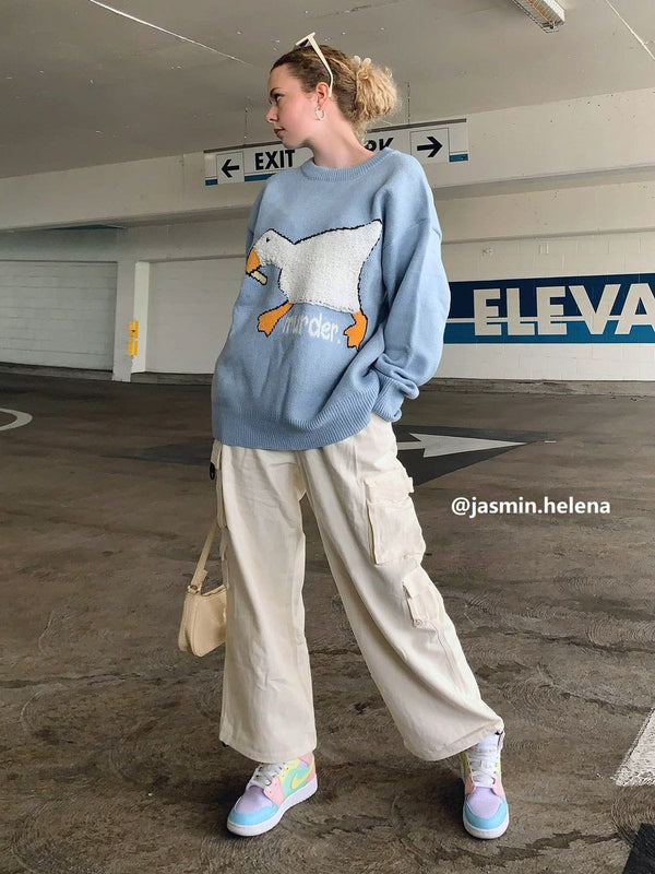 Cute Murder Goose Pattern Knit Sweater-rimiro.com