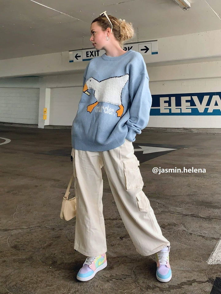 Cute Murder Goose Pattern Knit Sweater-rimiro.com