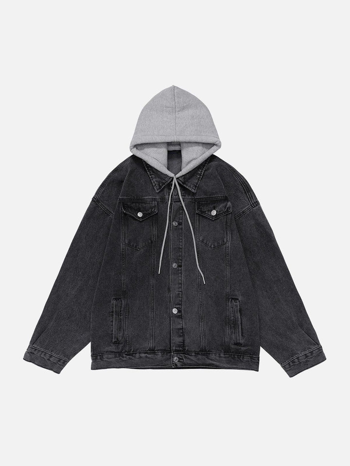 Detachable Hood Solid Denim Jacket-rimiro.com