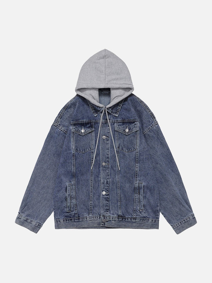 Detachable Hood Solid Denim Jacket-rimiro.com