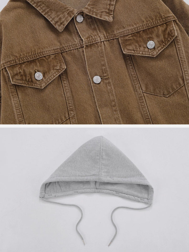 Detachable Hood Solid Denim Jacket-rimiro.com