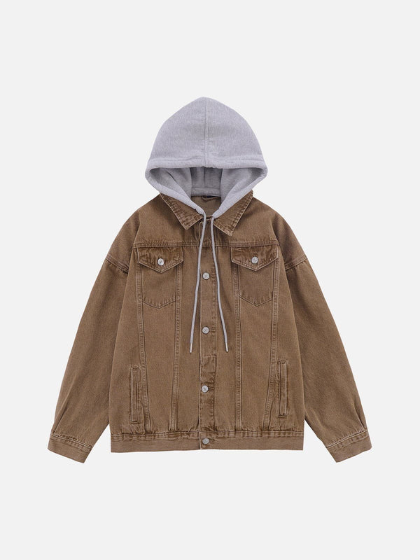 Detachable Hood Solid Denim Jacket-rimiro.com