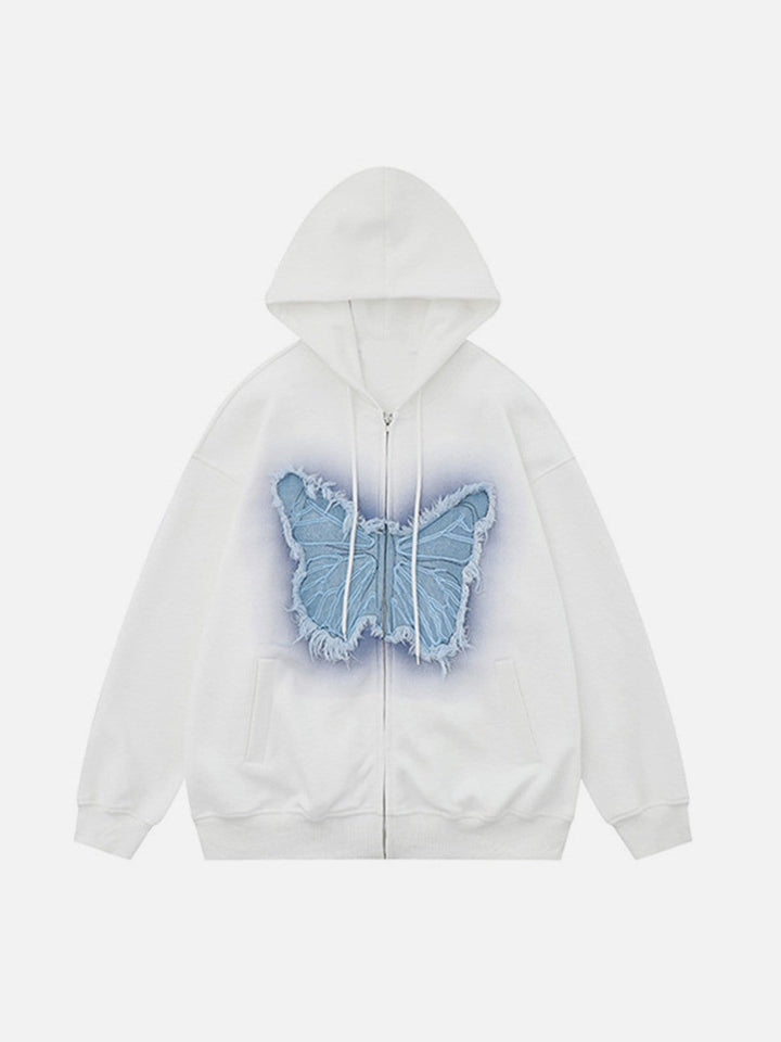 Distressed Butterfly Patch Cardigan Hoodie-rimiro.com