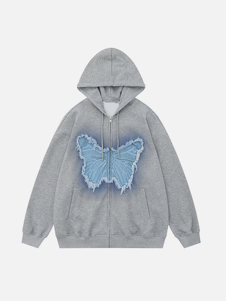 Distressed Butterfly Patch Cardigan Hoodie-rimiro.com