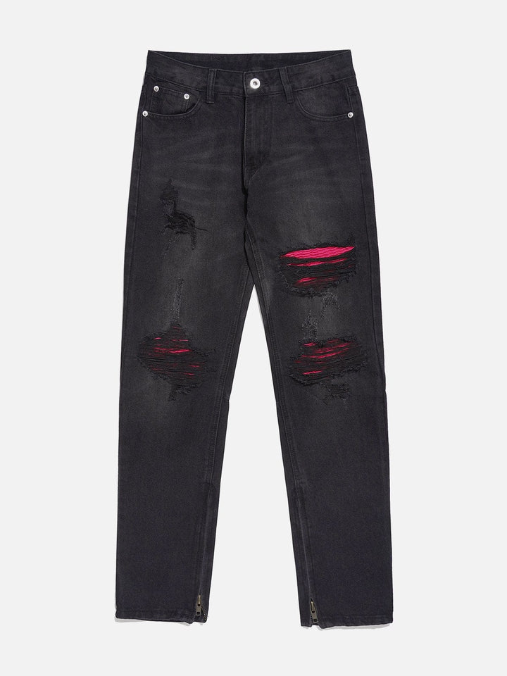 Distressed Tassel Jacquard Jeans-rimiro.com