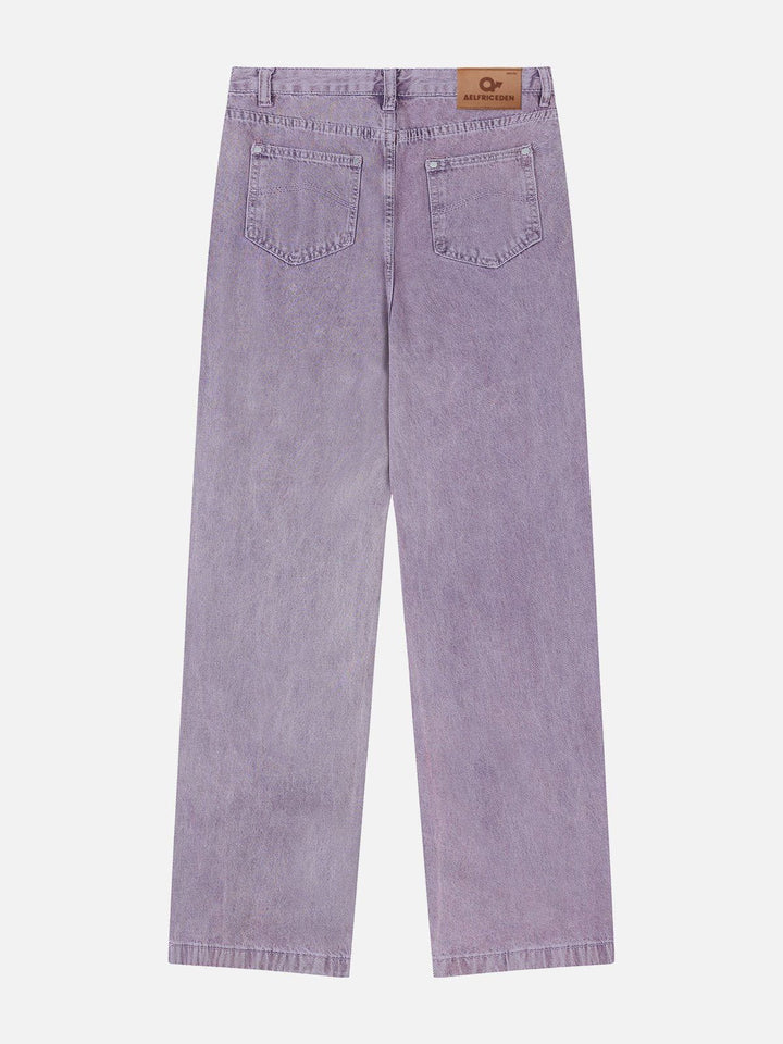 Distressed Washed Straight-Leg Jeans-rimiro.com