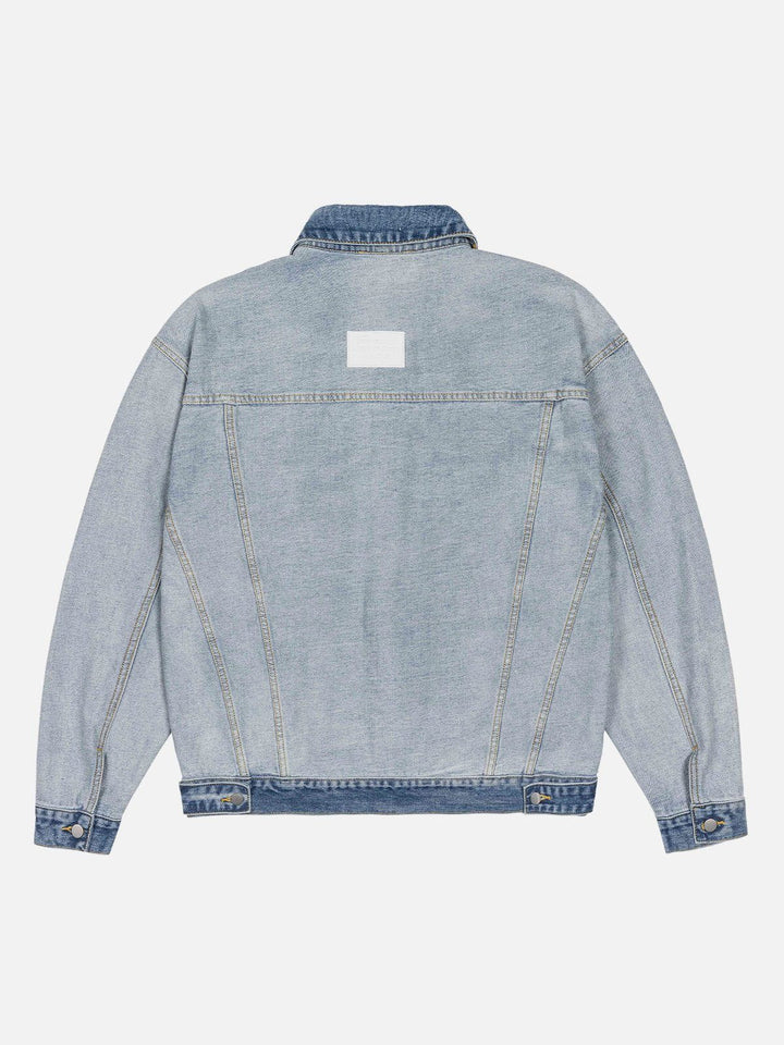 Embroidery Patchwork Denim Jacket-rimiro.com