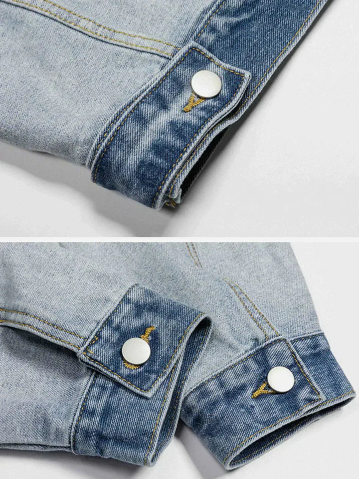 Embroidery Patchwork Denim Jacket-rimiro.com