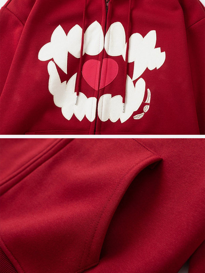 Embroidery Tooth Heart Hoodie-rimiro.com